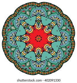 Mandala round ornament decorative isolated element, geometric floral circular pattern. Tribal ethnic Arabic Indian motif. Hand drawn fantasy abstract background