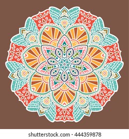 Mandala round ornament decorative isolated element, geometric floral circular pattern. Tribal ethnic Arabic Indian motif. Hand drawn fantasy abstract background