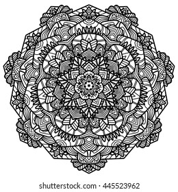 Mandala round ornament decorative isolated element, geometric floral circular pattern. Tribal ethnic Arabic Indian motif. Hand drawn fantasy abstract background