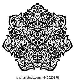 Mandala round ornament decorative isolated element, geometric floral circular pattern. Tribal ethnic Arabic Indian motif. Hand drawn fantasy abstract background