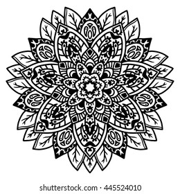 Mandala round ornament decorative isolated element, geometric floral circular pattern. Tribal ethnic Arabic Indian motif. Hand drawn fantasy abstract background