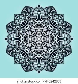 Mandala round ornament decorative isolated element, geometric floral circular pattern. Tribal ethnic Arabic Indian motif. Hand drawn fantasy abstract background