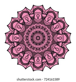 mandala round ornament design for greeting card, invitation, tattoo. Vector illustration. purple color