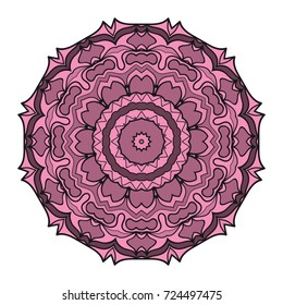 mandala round ornament design for greeting card, invitation, tattoo. Vector illustration. purple color