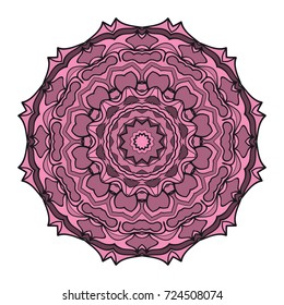 mandala round ornament design for greeting card, invitation, tattoo. Vector illustration. purple color