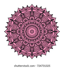 mandala round ornament design for greeting card, invitation, tattoo. Vector illustration. purple color
