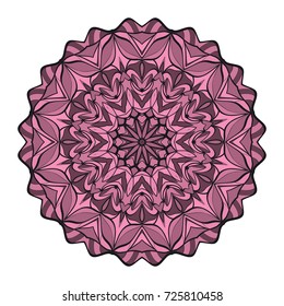 mandala round ornament design for greeting card, invitation, tattoo. Vector illustration. purple color