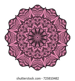 mandala round ornament design for greeting card, invitation, tattoo. Vector illustration. purple color