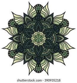 Mandala. Round ornament floral pattern. Decorative element. Oriental motif. Flower pattern isolated on white background. Vector illustration