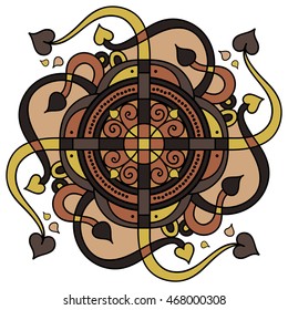 Mandala round ornament, geometric floral circular pattern. Ethnic  motif. Hand drawn fantasy abstract background.
