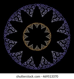 Mandala round ornament on black background, vector EPS 10
