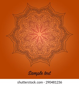 Mandala. Round ornament on orange background. Vector illustration.