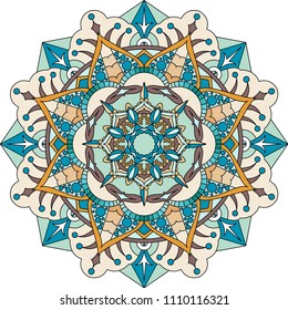 Mandala round ornament pattern. Decorative mandala, meditation poster. Vector illustration. 