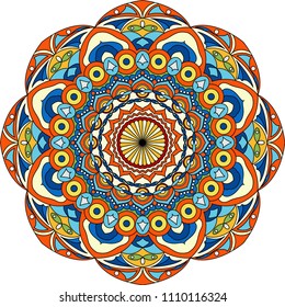 Mandala round ornament pattern. Decorative mandala, meditation poster. Vector illustration. 