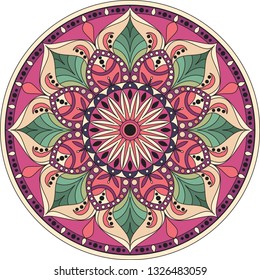 Mandala round ornament pattern. Decorative mandala, meditation poster. Vector illustration. 