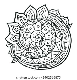 Mandala. Rundschmuck-Muster. Dekorative Ornamente im orientalischen Stil. Umrissdoodle Hand ziehen Vektorgrafik.