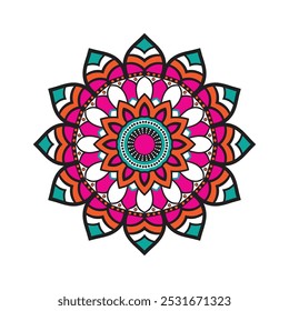 Mandala Round Ornament Pattern. Decorative pattern in oriental style. Ethnic Mandala With Colorful, Vector hand drawn doodle mandala with hearts. Ethnic mandala with colorful ornament. Bright colors.