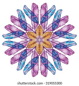Mandala. Round Ornament Pattern. Ethnic background with abstract feathers design. Vector Dream Catcher. EPS10