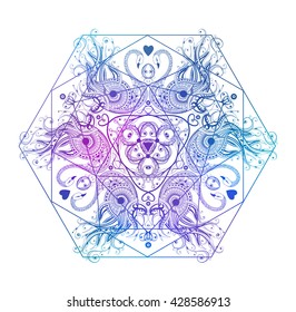 Mandala. Round Ornament Pattern. Ethnic background with abstract swans design. Vector. EPS10