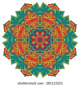 Mandala. round ornament pattern with floral decorative elements. Hand drawn background