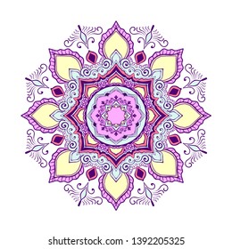 Mandala. Patrón de ornamento redondo. Elemento geométrico circular fabricado en Vector. Símbolo espiritual y ritual del Islam, árabe, religiones indias.  Motivos orientales.   