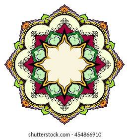 Mandala. Round Ornament Pattern. Geometric circle element made in vector. Spiritual and ritual symbol of Islam, Arabic, Indian religions.  Oriental motifs.   	