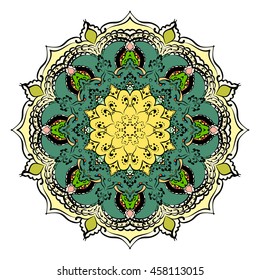 Mandala. Round Ornament Pattern. Geometric circle element made in vector. Spiritual and ritual symbol of Islam, Arabic, Indian religions.  Oriental motifs.   	