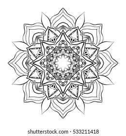 Mandala. Round Ornament Pattern. Geometric circle element made in vector. Spiritual and ritual symbol of Islam, Arabic, Indian religions.  Oriental motifs.   