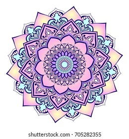 Mandala. Patrón de ornamento redondo. Elemento geométrico circular fabricado en Vector. Símbolo espiritual y ritual del Islam, árabe, religiones indias.  Motivos orientales.   