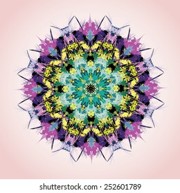 Mandala. Round ornament pattern, green and violet