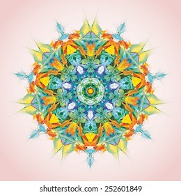 Mandala. Round ornament pattern, green and yellow