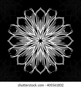 Mandala. Round ornament pattern. Isolated on black background. Vector illustrate.