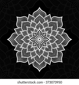 Mandala. Round Ornament Pattern on black background. Vector illustrate. EPS 10