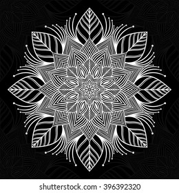 Mandala. Round Ornament Pattern on black background.