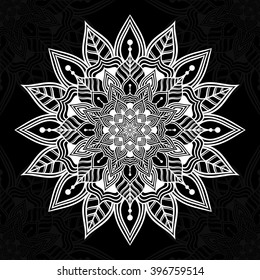 Mandala. Round Ornament Pattern on black background. Vector illustrate. EPS 10