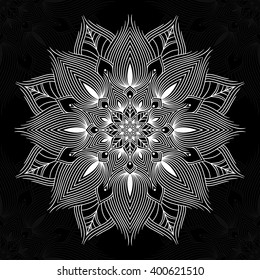 Mandala. Round Ornament Pattern on black background. Vector illustrate.