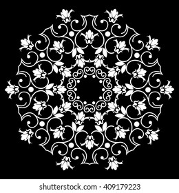 Mandala. Rund Ornament Muster auf schwarzem Hintergrund.
