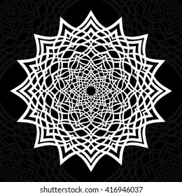 Mandala. Round Ornament Pattern on black background.