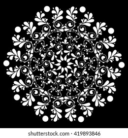 Mandala. Round Ornament Pattern on black background.