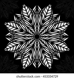 Mandala. Round Ornament Pattern on black background.
