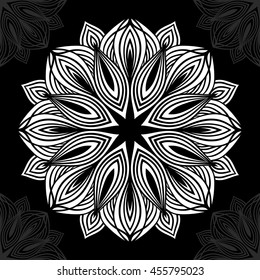 Mandala. Round Ornament Pattern on black background.