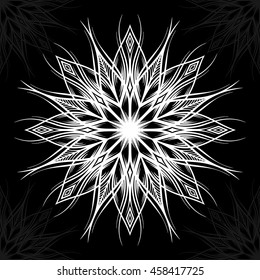 Mandala. Round Ornament Pattern on black background.