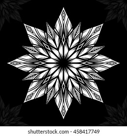 Mandala. Round Ornament Pattern on black background.
