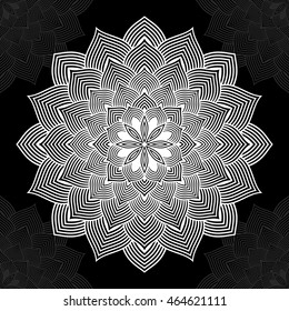 Mandala. Round Ornament Pattern on black background.