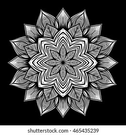 Mandala. Round Ornament Pattern on black background.
