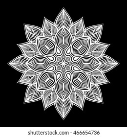 Mandala. Round Ornament Pattern on black background.