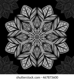Mandala. Round Ornament Pattern on black background.