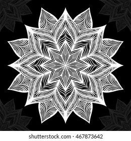 Mandala. Round Ornament Pattern on black background.