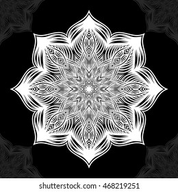 Mandala. Round Ornament Pattern on black background.
