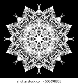 Mandala. Round Ornament Pattern on black background.